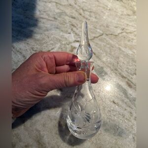 Vintage Cut Glass Perfume Bottle Etched Floral Design w/ Glass Stopper